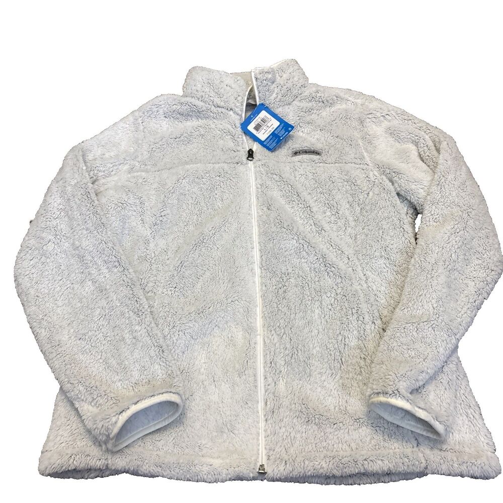 Columbia Cloudy Day Fleece Jacket Women L Gray White Zip Fuzzy Soft NWT $100
